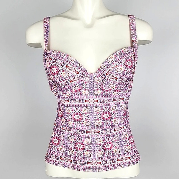 Design Lab Tankini Swim Top Pink Blue Paisley Underwire Push Up Cups Size Large - Picture 1 of 13